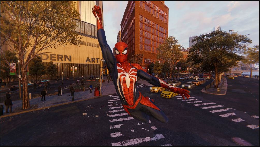 spiderman swinging city