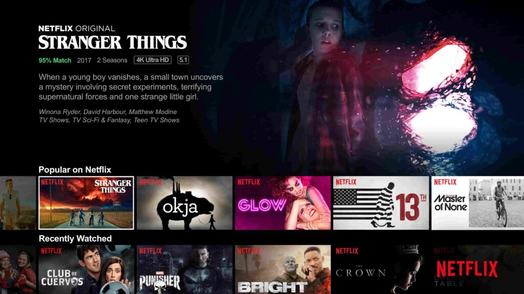 Netflix, Netflix home screen, Netflix Stranger Things