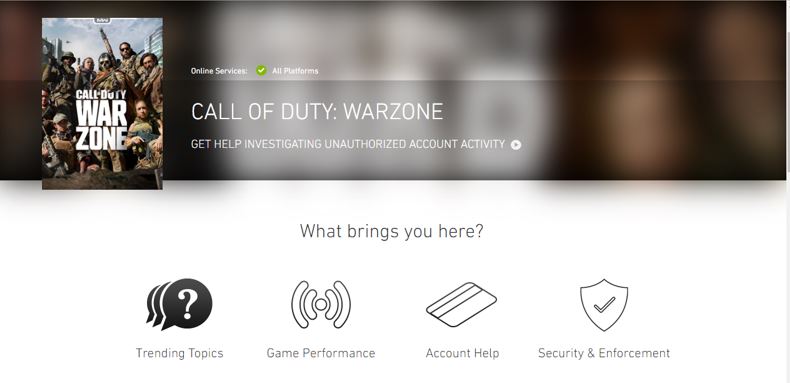 support actvision call of duty warzone