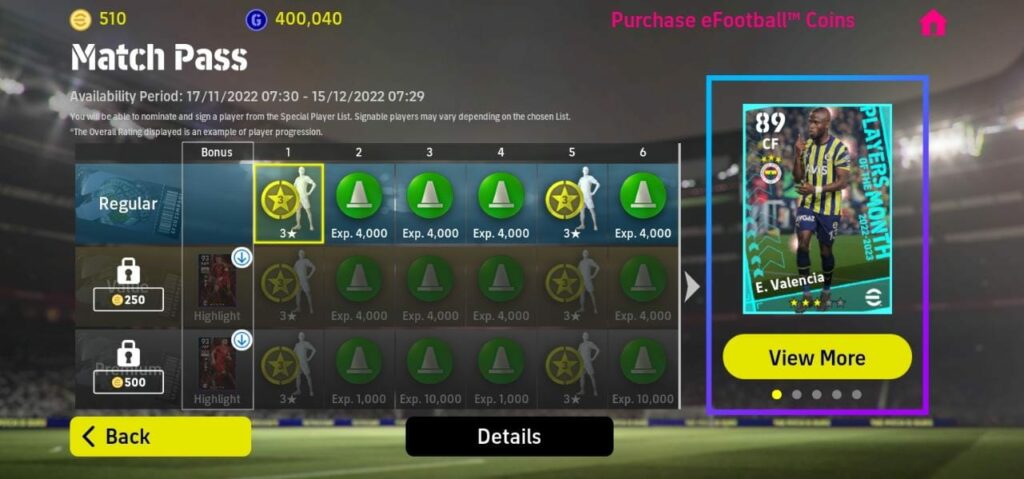 eFootball 2023 Mission Pass Categories