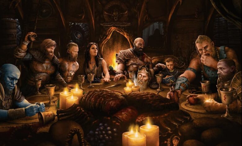 God of War Ragnarok, God of War Ragnarok wallpaper, God of war raganrok dinner scene