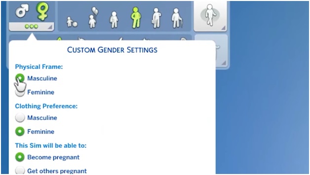 sims 4 gender settings