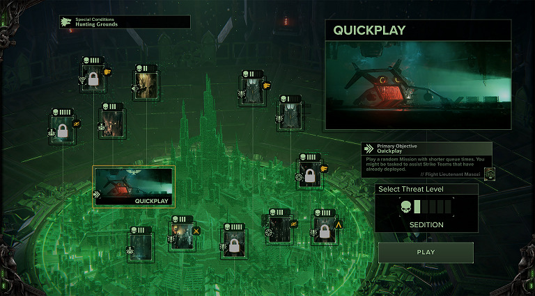 quickplay menu in warhammer 40k darktide